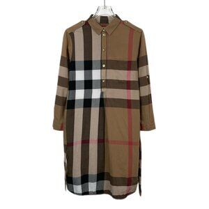 BURBERRY Nova Check Cotton Shirt Dress In Taupe & Red Plaid Size US 2 / UK 4